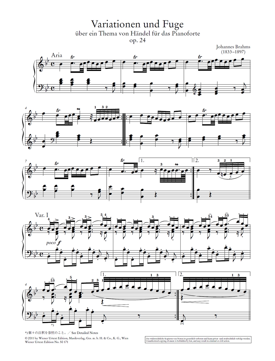 ブラームス:ヘンデルの主題によ ウィーン原典版 ブラームス ヘンデルの主題による変奏曲 作品24